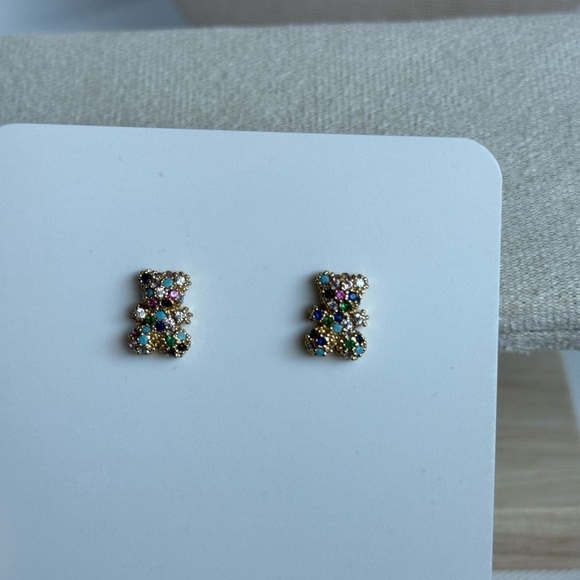 Cute Teddy Bear Gold Stud Earrings - Picture 6 of 6